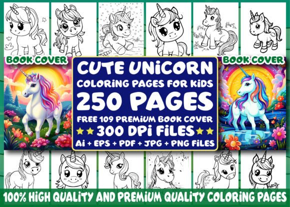250 Cute Unicorn Coloring Pages for Kids