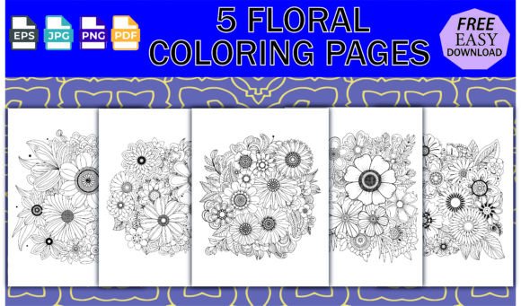 5 Super Cute Adult Floral Coloring Pages: A Versatile Digital Printable Bundle for KDP, POD & Creative Entrepreneurs