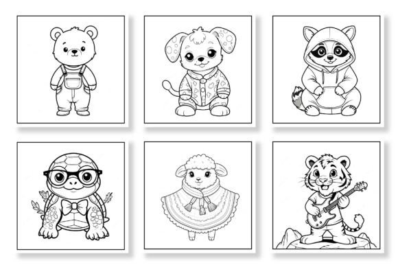 Easy Playful Animals Coloring Pages Set