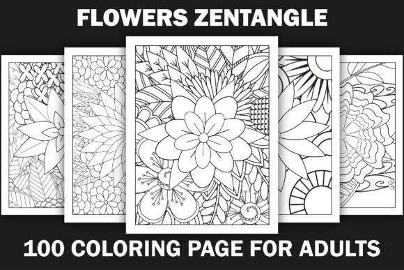 Flowers Zentangle Coloring Pages Bundle