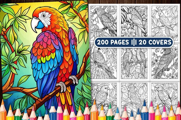 Parrots Coloring Book Pages for Adults
