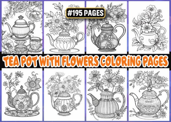 Tea Pot with Flowers Coloring Book Pages