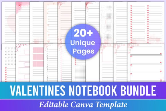 Valentines Notebook Bundle Pack Canva